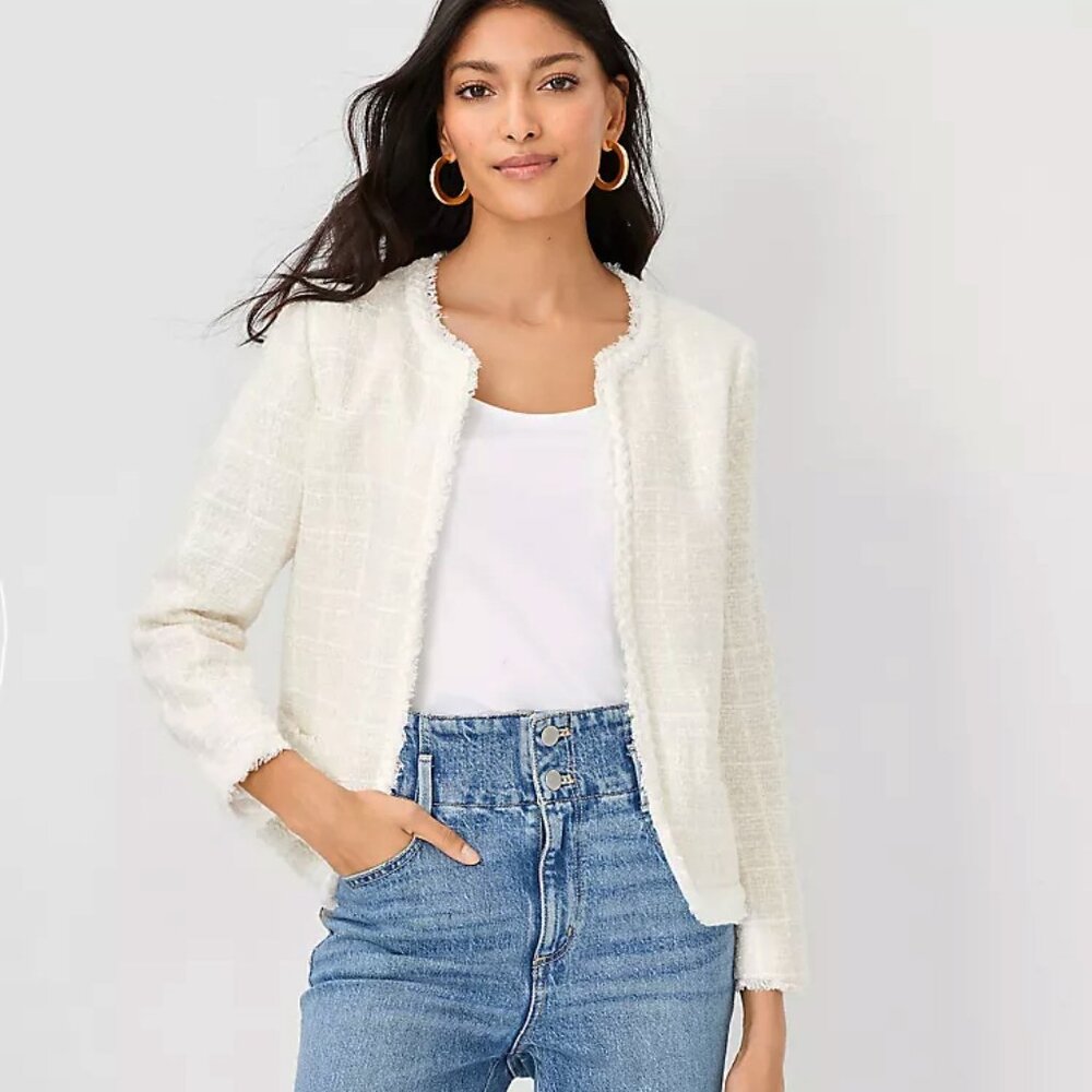 Ann Taylor Cream Textured Blazer